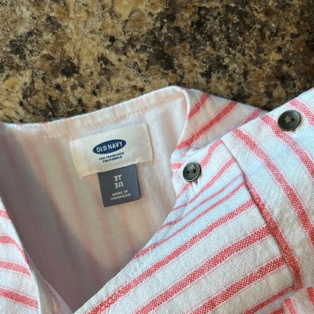 Old Navy Linen Blend Red White Striped Dress Coastal Preppy Nautical Girls 3T